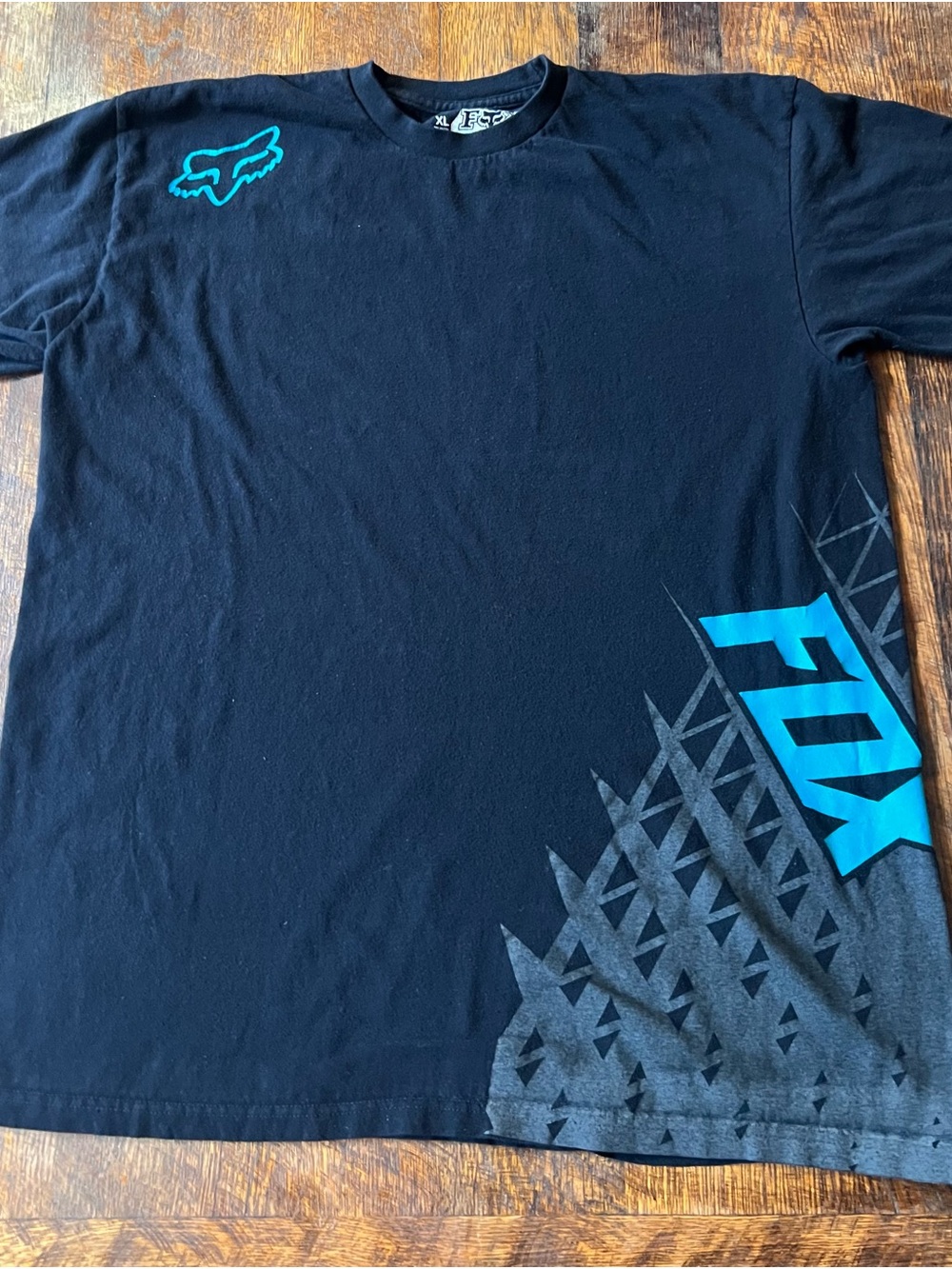 Fox Black Short-Sleeve Tee with Teal Logo Accents